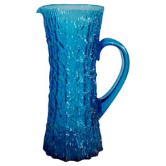 Jarra de agua o zumo de mediados de siglo, jarra, cristal azul, Europa, años 60