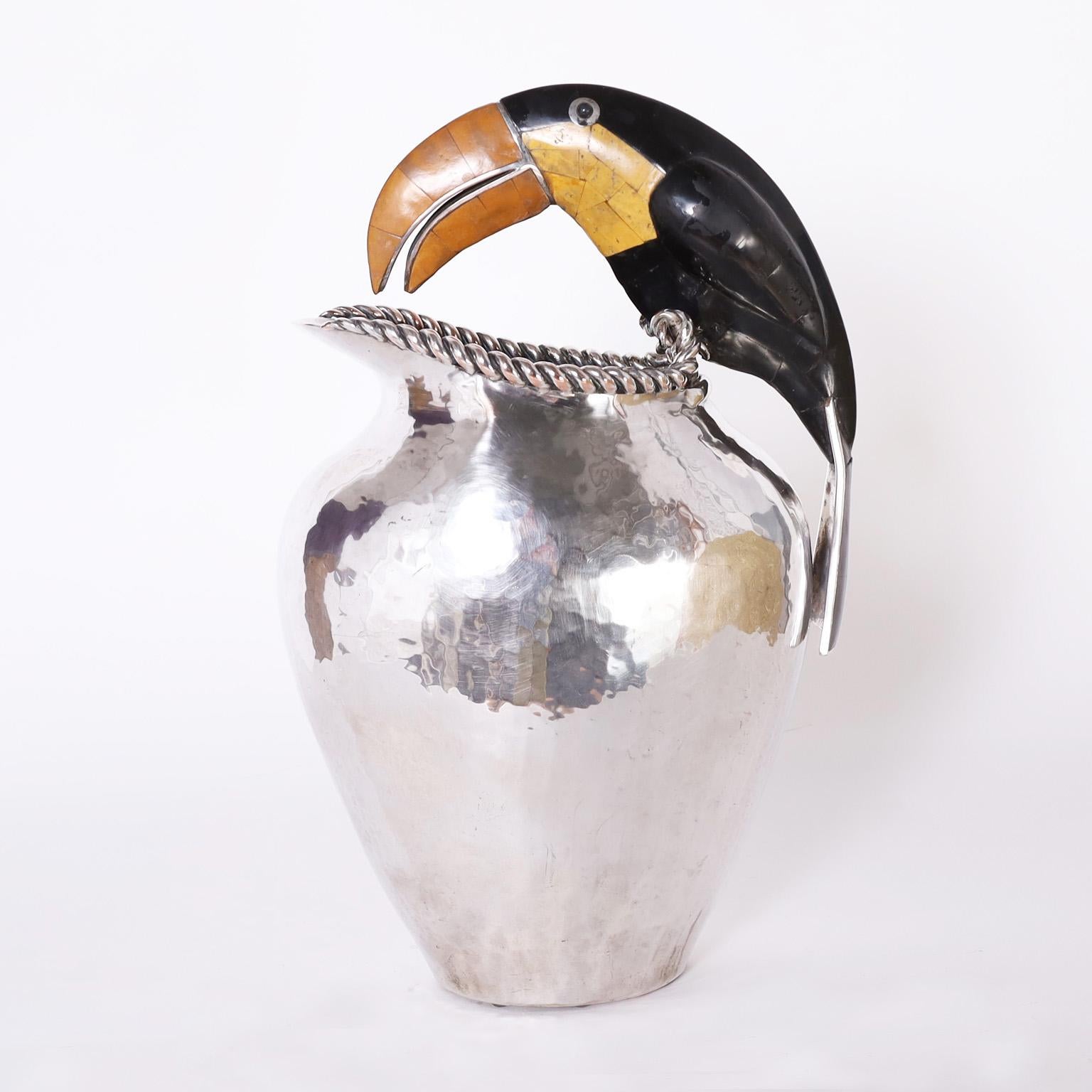 Mid-Century Modern Mid Century Water Pitcher with Toucan Bird