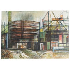 Mid Century Watercolor Drawing, Industrial / Architectural Theme