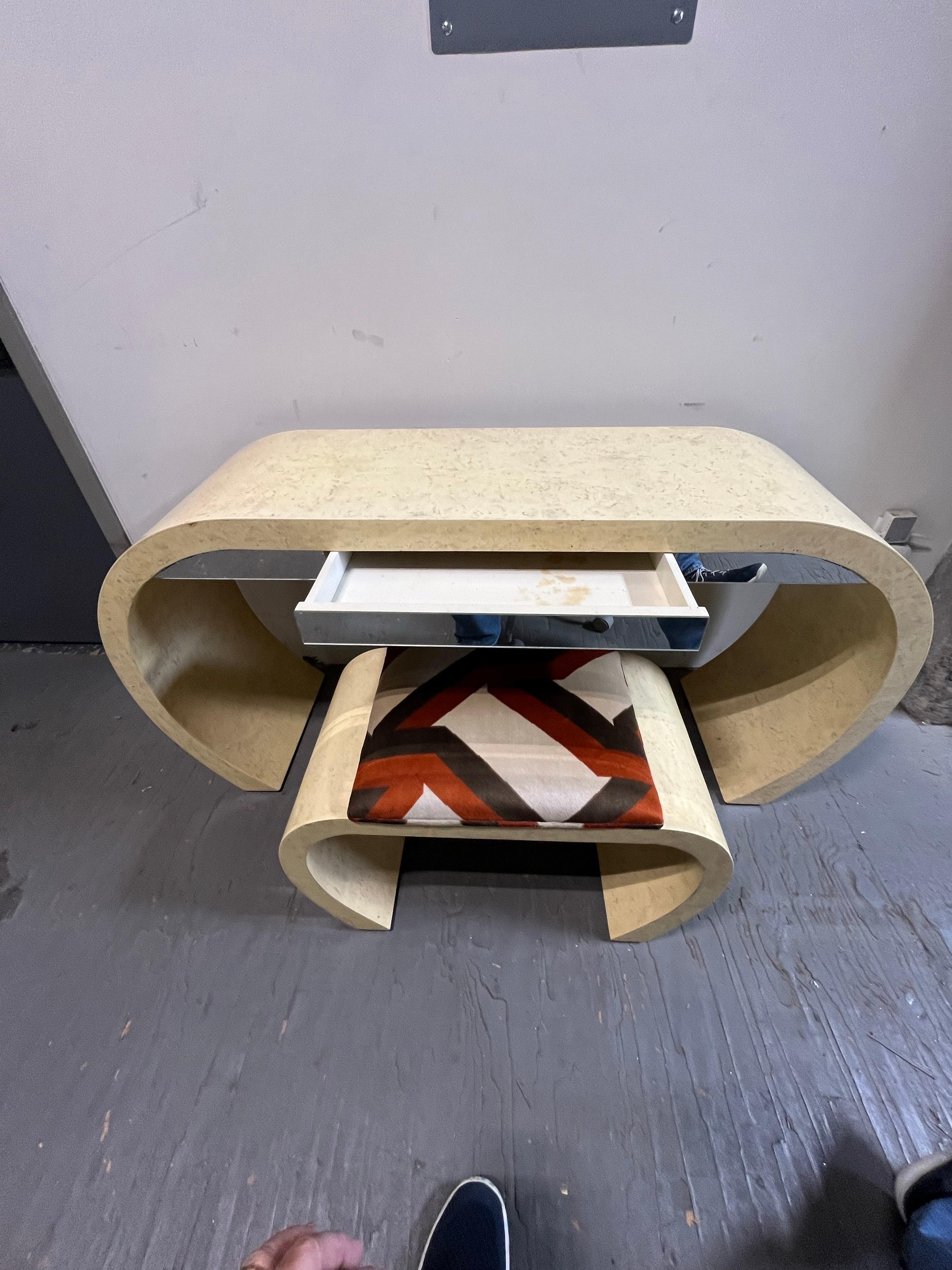 Mid Century Waterfall Vanity/Desk and Stool Springer Style In Good Condition For Sale In W Allenhurst, NJ