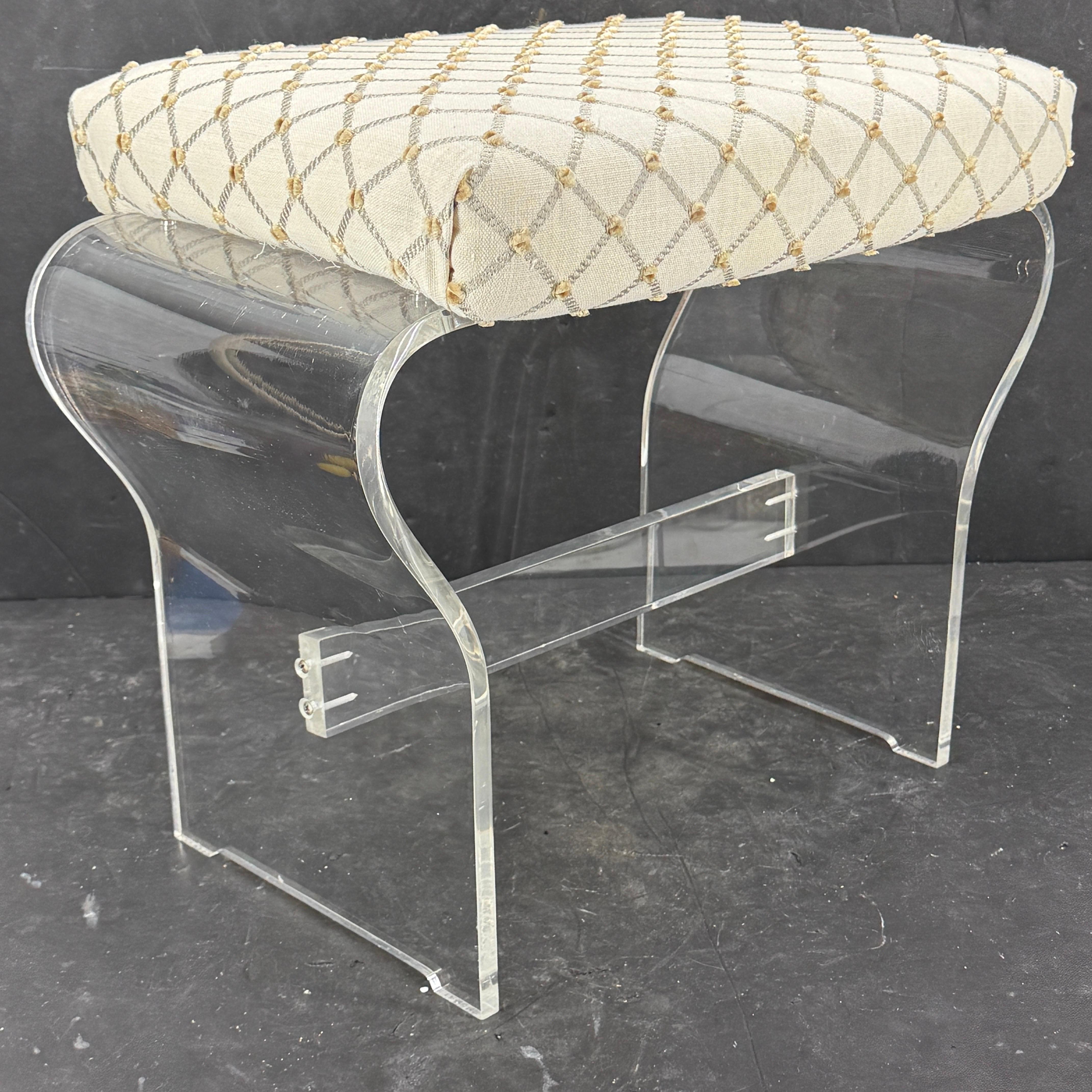 Mid-Century Waterfall Upholstered Lucite Stool or Bench For Sale 5