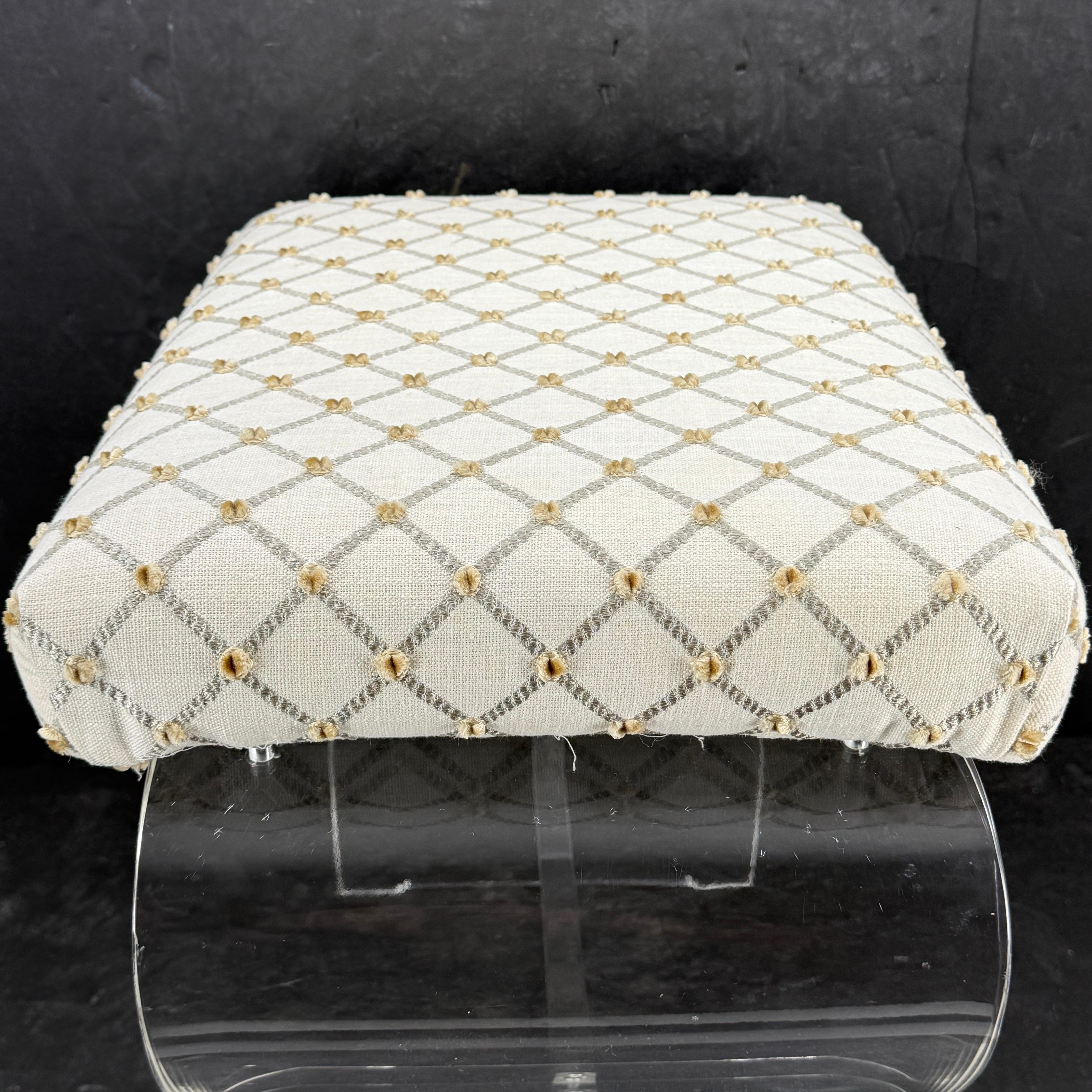 Mid-Century Waterfall Upholstered Lucite Stool or Bench For Sale 6