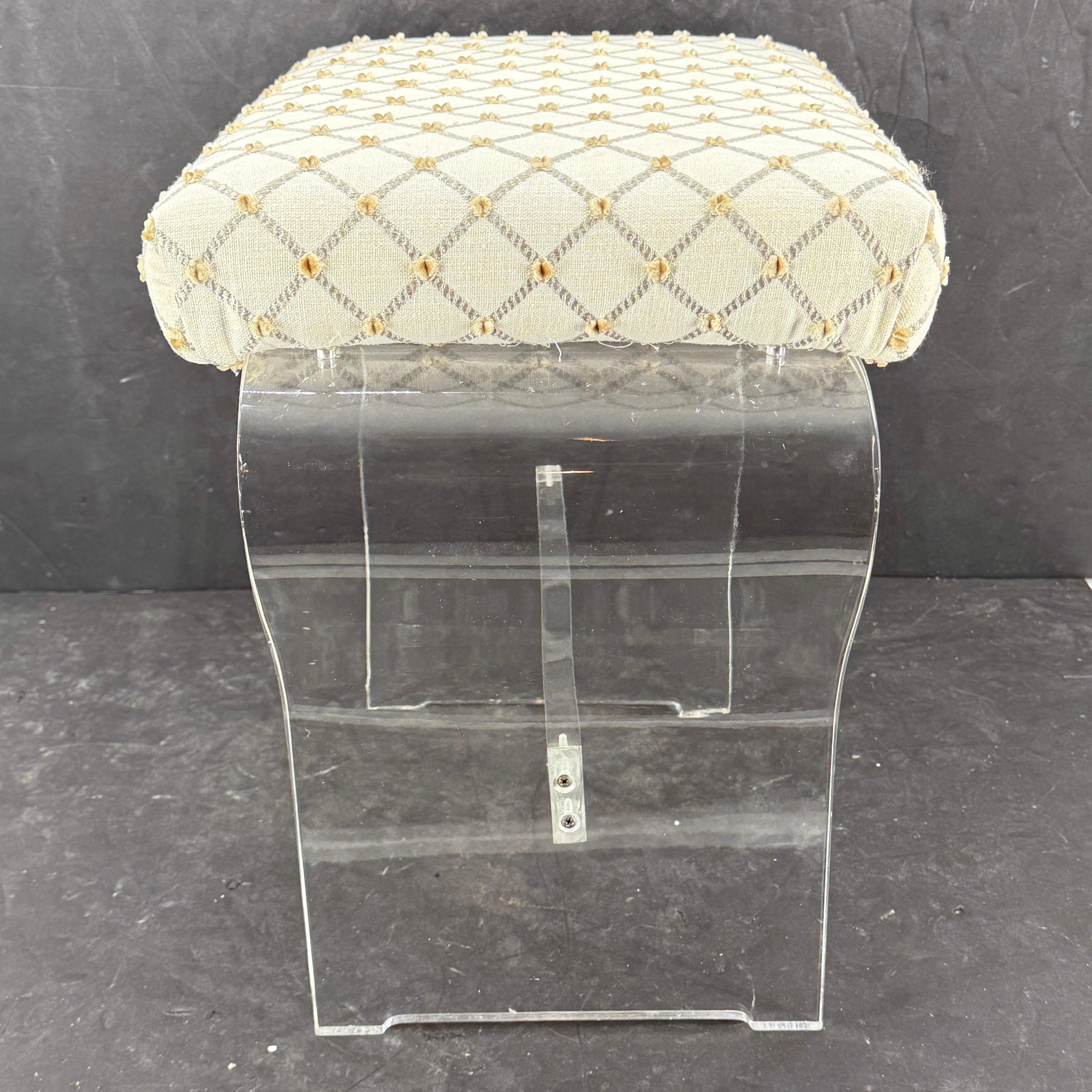 Mid-Century Waterfall Upholstered Lucite Stool or Bench For Sale 7