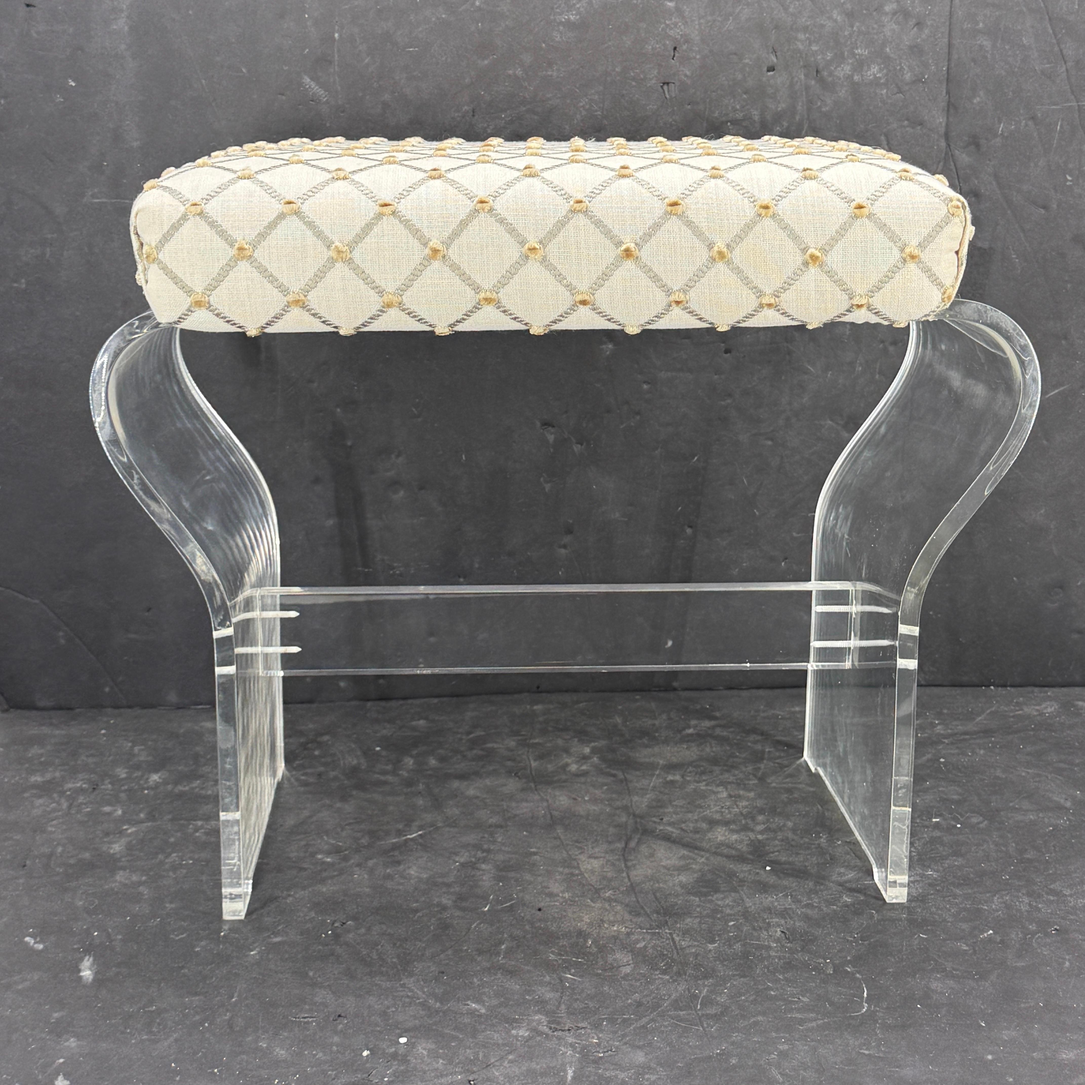 Mid-Century Waterfall Upholstered Lucite Stool or Bench For Sale 8