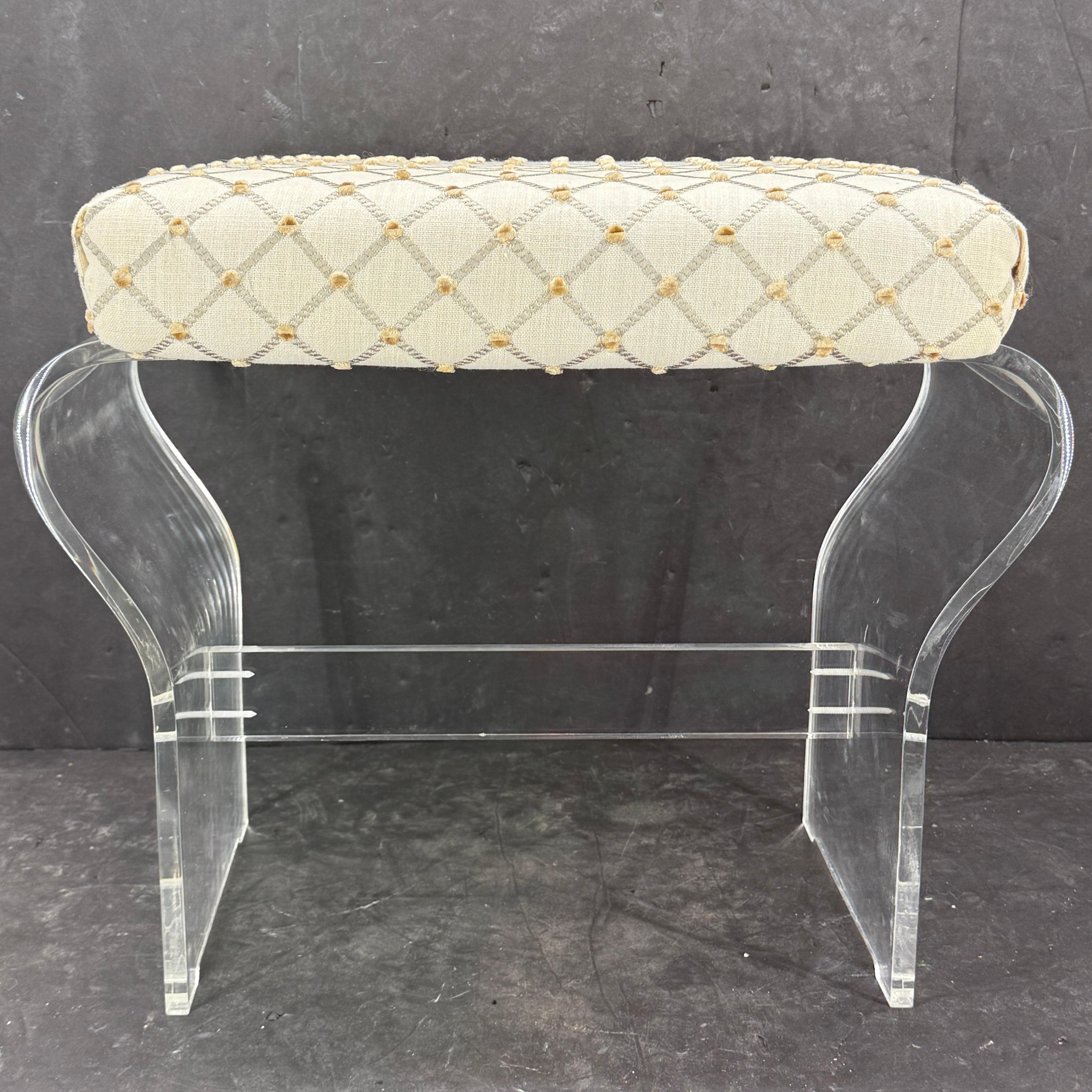 Mid-Century Modern Mid-Century Waterfall Upholstered Lucite Stool or Bench For Sale