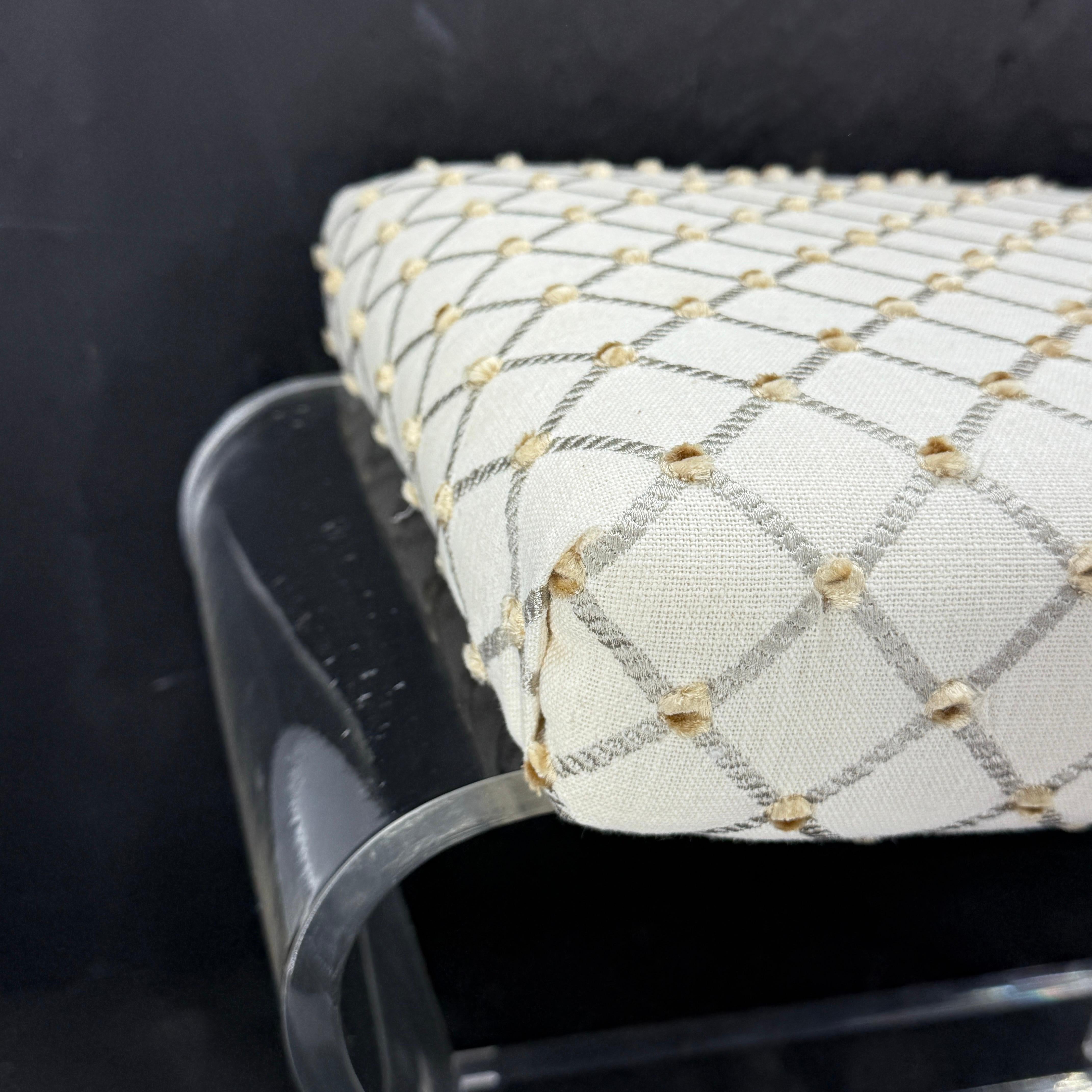 Mid-Century Waterfall Upholstered Lucite Stool or Bench In Good Condition For Sale In Haddonfield, NJ