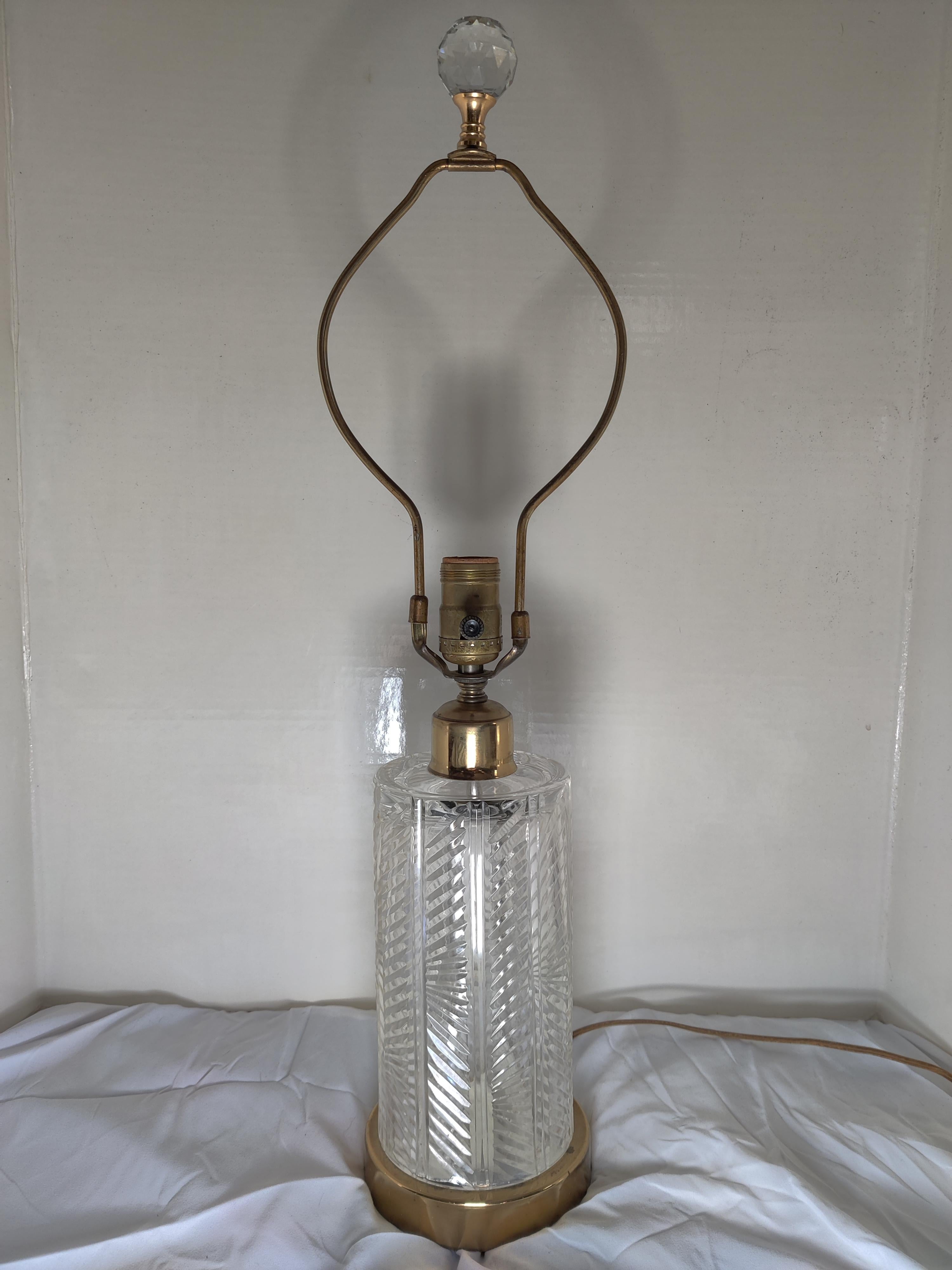 English Mid Century Waterford Herringbone Cut Crystal Lamp For Sale