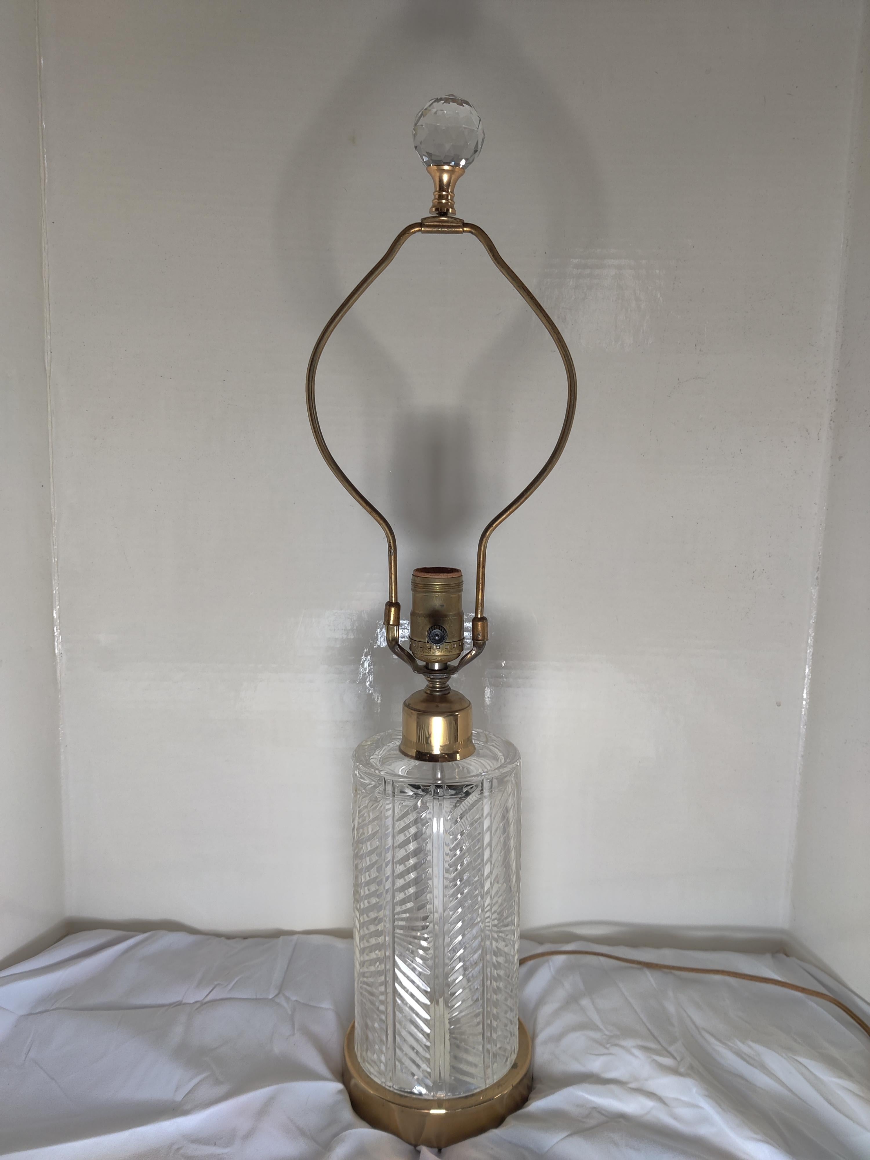 20th Century Mid Century Waterford Herringbone Cut Crystal Lamp For Sale
