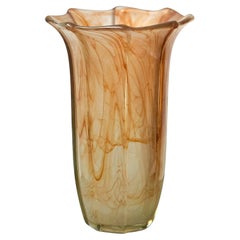 Mid Century Wavy Orange Art Glass Vase 1970s