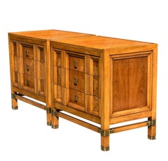 Mid Century Weathered Cherry Nightstands with Burl by J.L. Metz