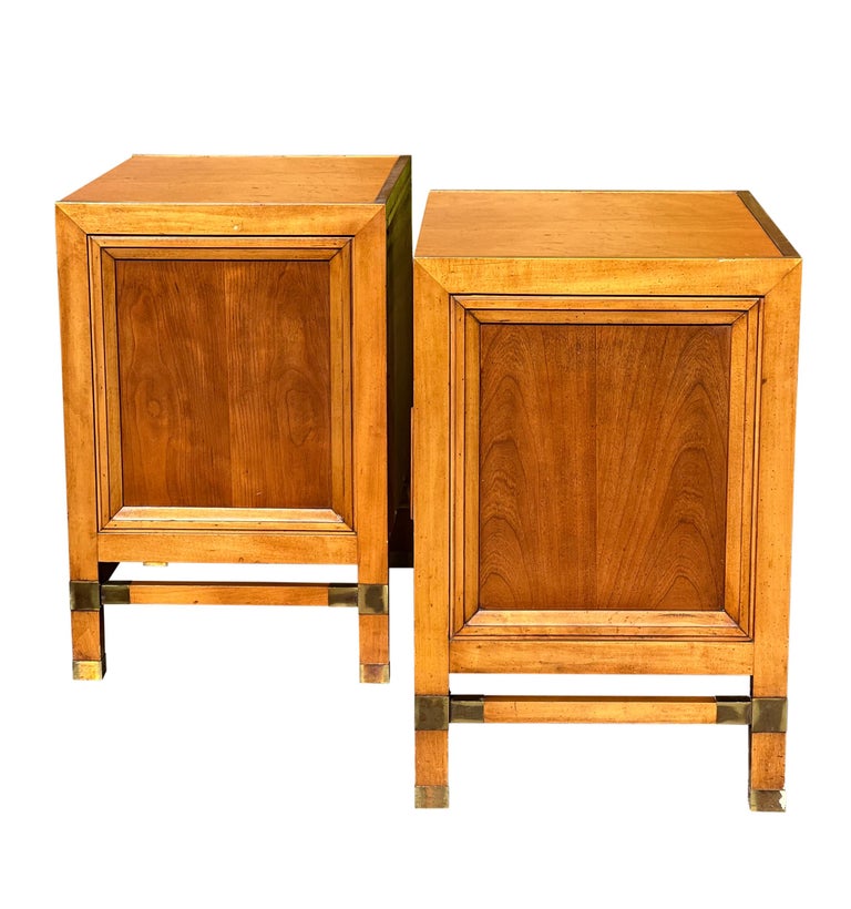 Mid Century Weathered Cherry Nightstands with Burl by J.L. Metz For