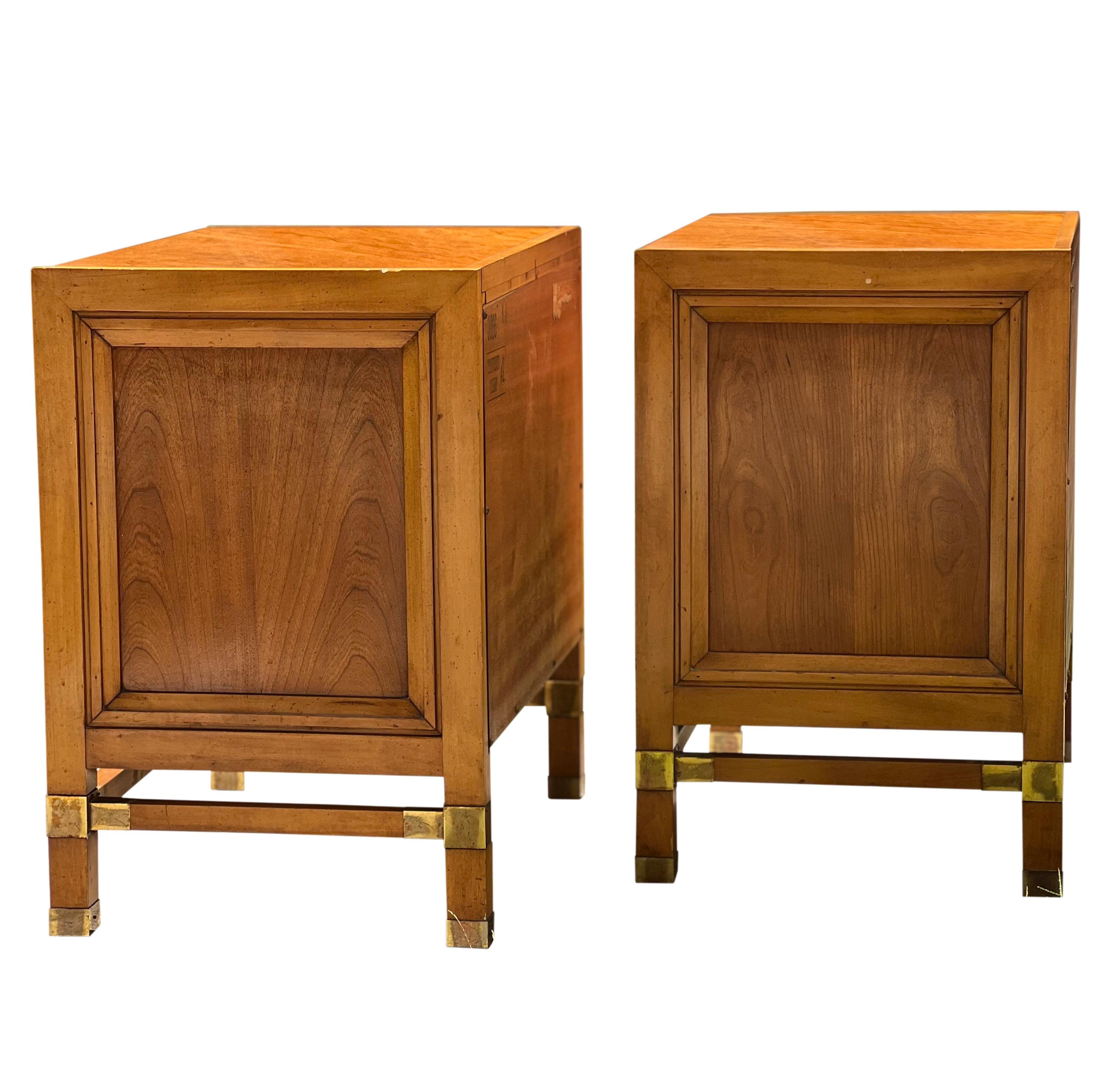 Mid Century Weathered Cherry Nightstands with Burl by J.L. Metz For Sale 3