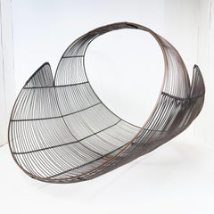 Mid Century weaved metal wire Firewood Basket