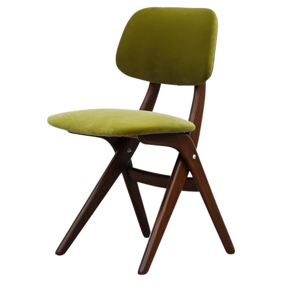 MIdCentury WeBe Dining Chair with Upholstered Olive Velvet and Teak