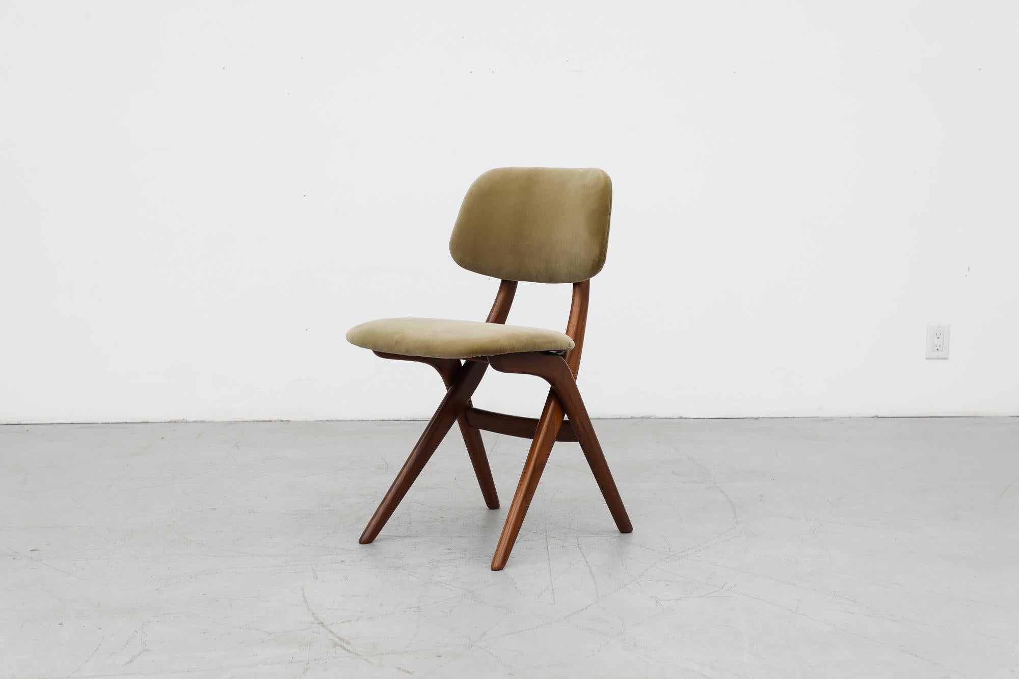 Midcentury Webe Dining Chair with Upholstered Olive Velvet & Teak Frame 2