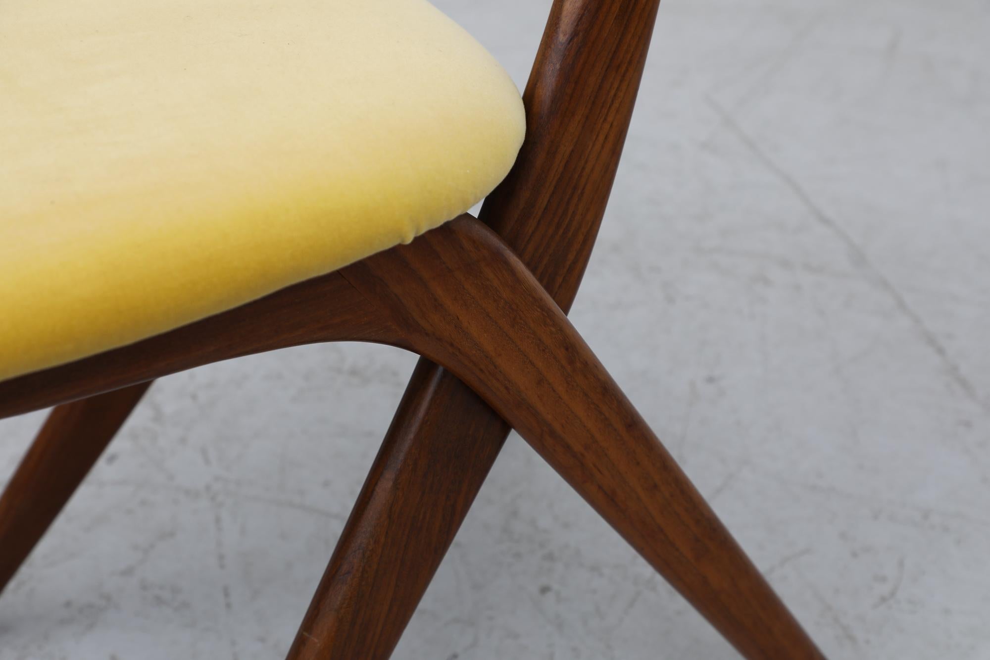Dutch Midcentury Webe Dining Chair with Upholstered Yellow Velvet & Teak Frame