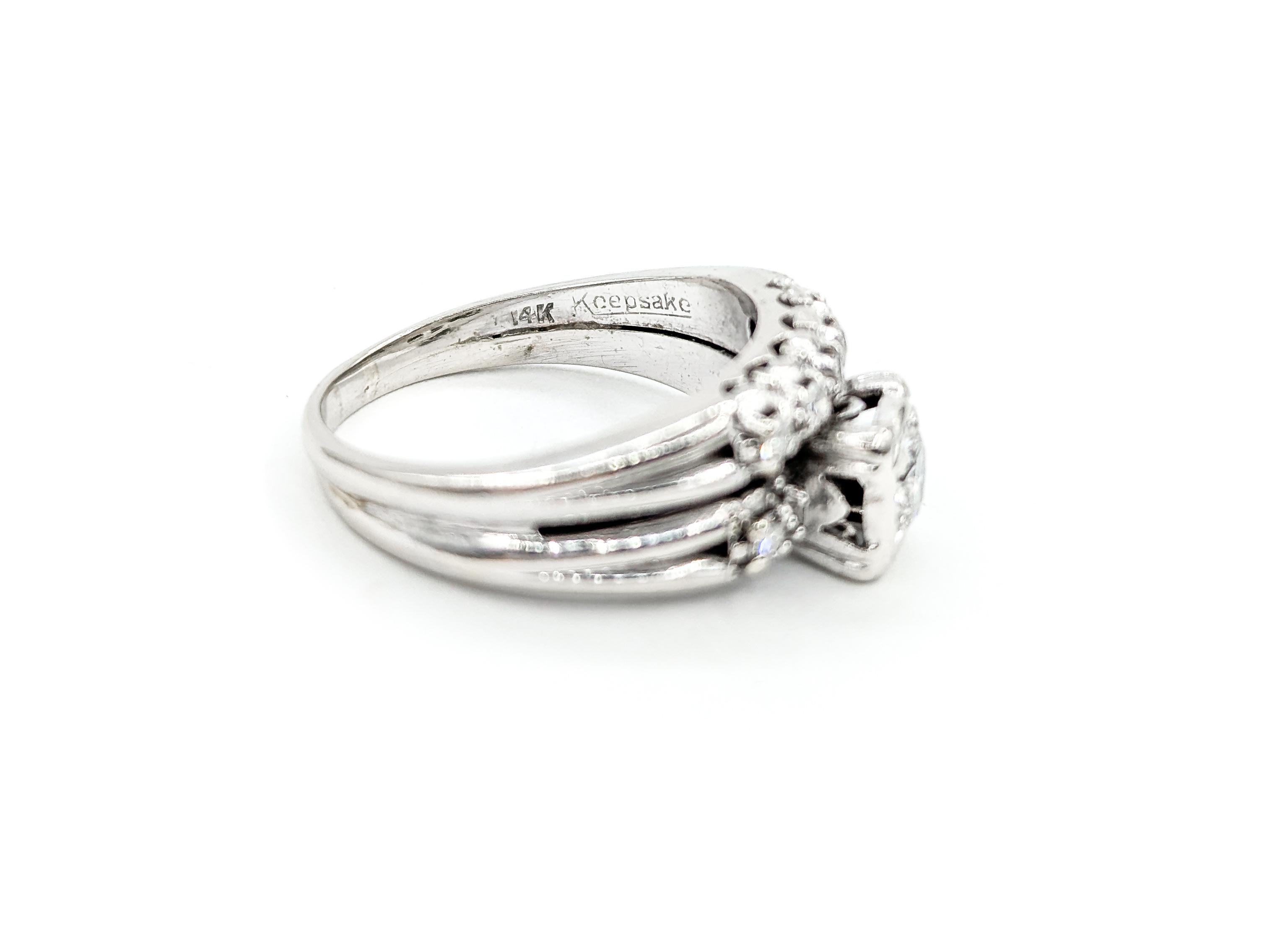 Women's Mid Century Wedding Set Engagement Ring in White Gold