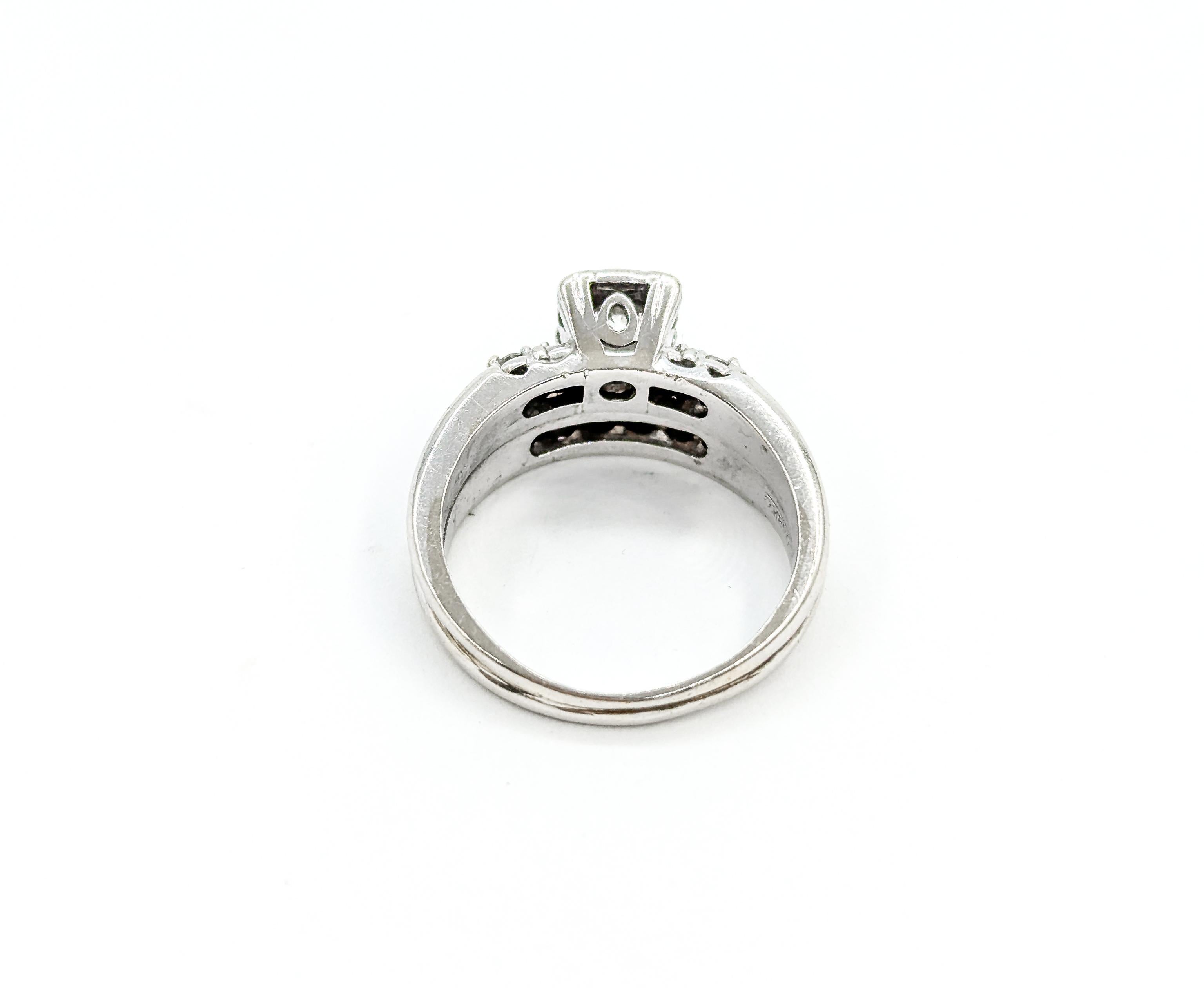Mid Century Wedding Set Engagement Ring in White Gold 1