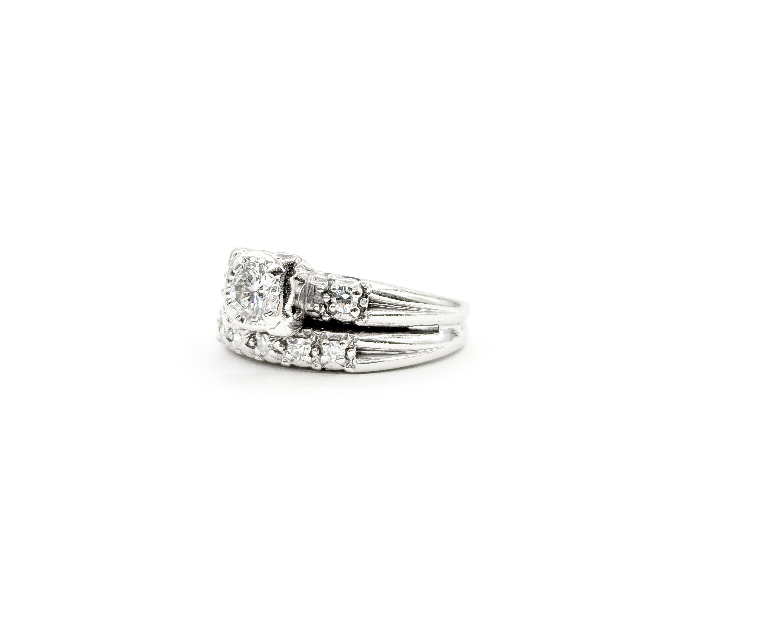 Mid Century Wedding Set Engagement Ring in White Gold 3