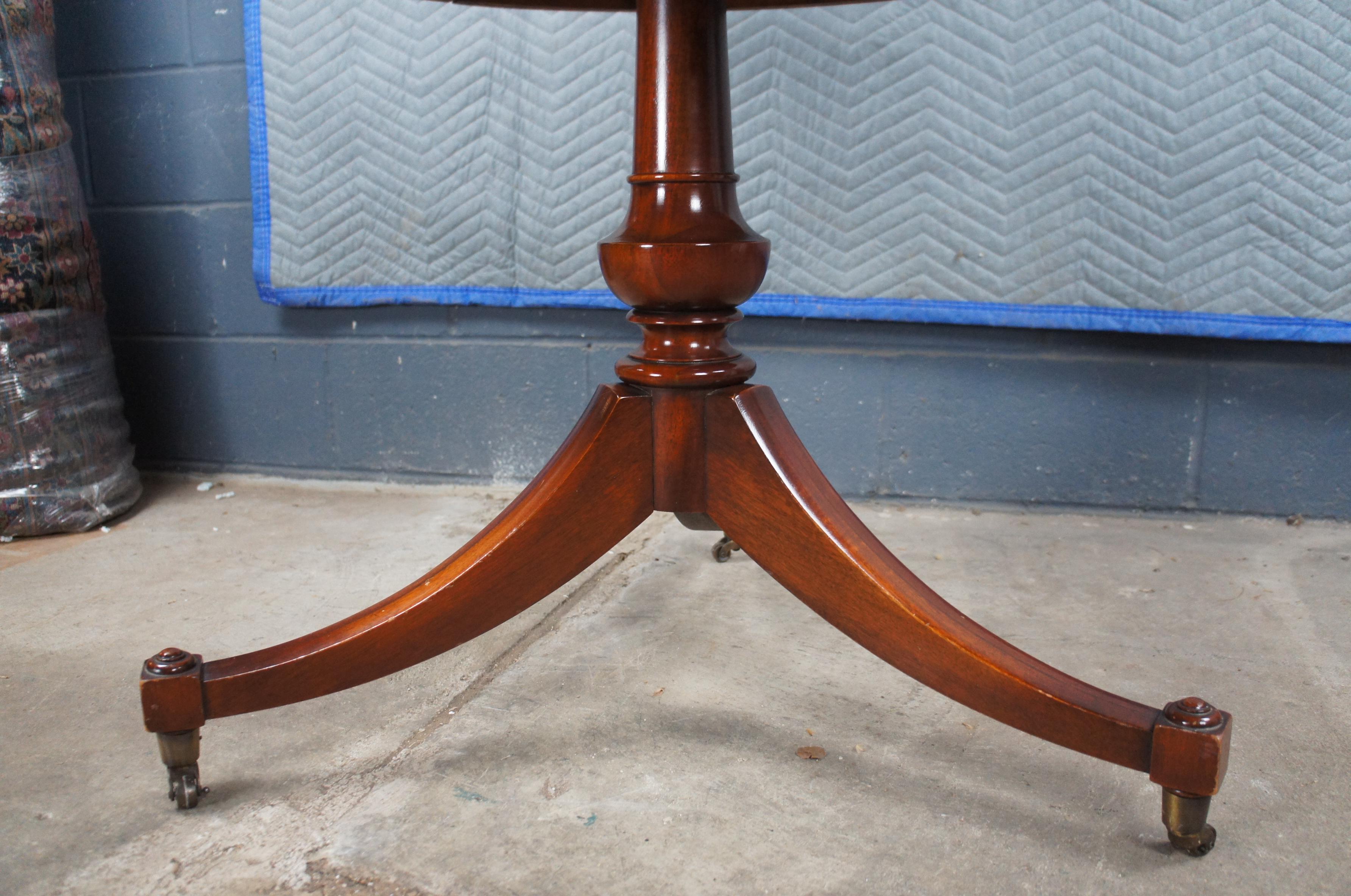 Mid Century Weiman English Regency Style Mahogany Burl Pedestal Drum Side Table For Sale 6