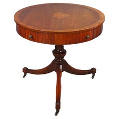 Mid Century Weiman English Regency Style Mahogany Burl Pedestal Drum Side Table