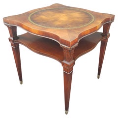Mid Century Weiman Mahogany and Tooled Leather Top Two-Tier Side Table