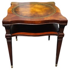 Mid Century Weiman Mahogany and Tooled Leather Top Two-Tier Side Table