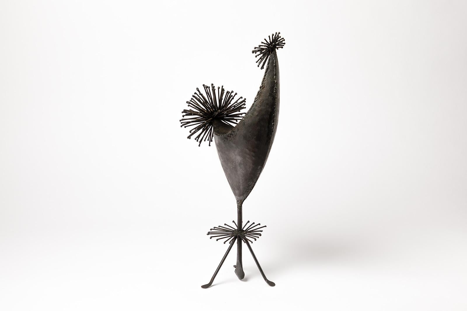 French Mid-Century Welded Iron Bird Sculpture by Anasse Frecnh Artist, circa 1950