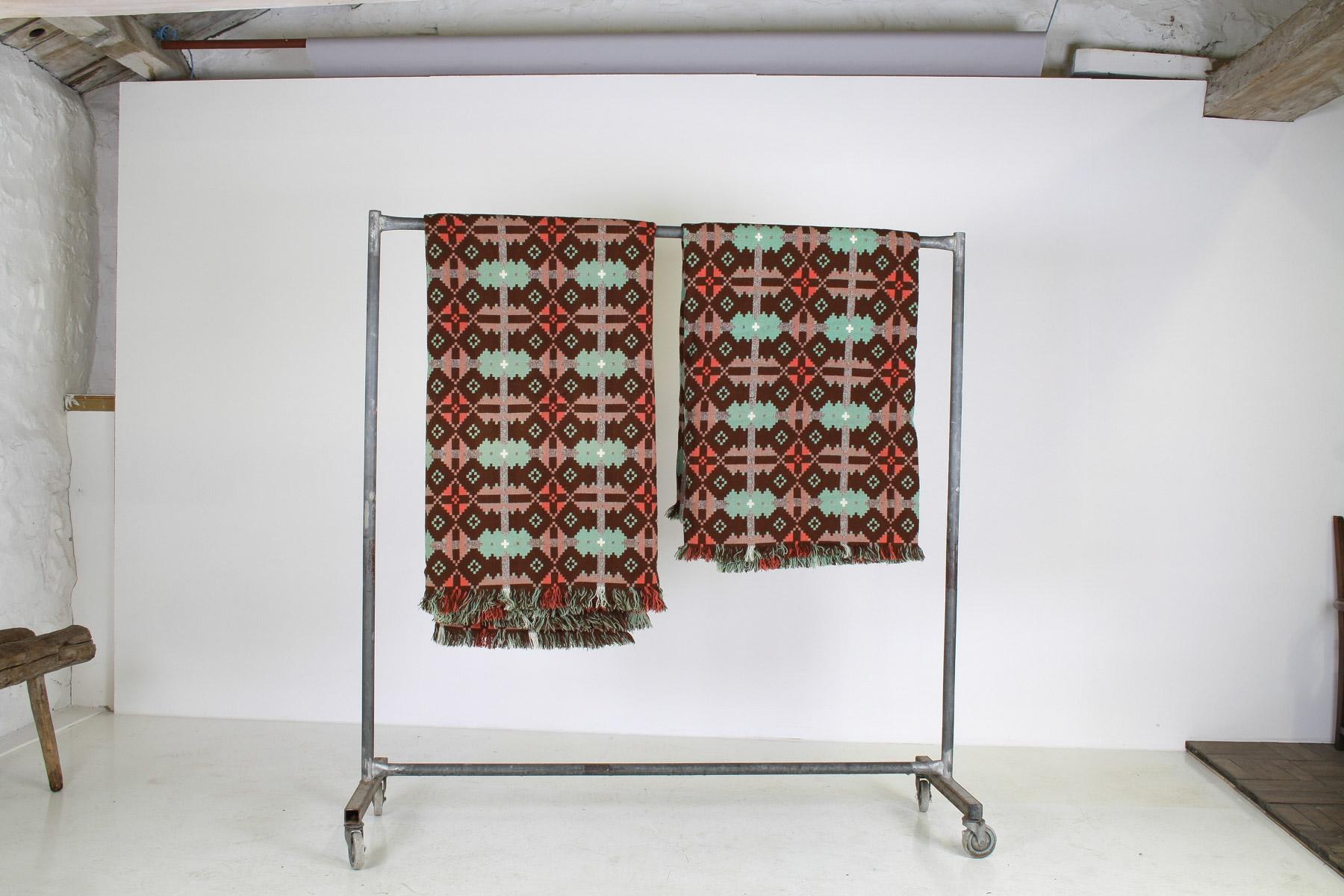 Mid-Century Modern Mid Century Welsh Wool Tapestry Blanket in Autumnal Brown and Green