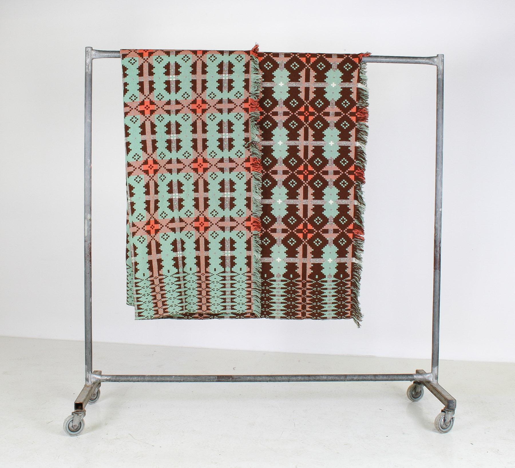 20th Century Mid Century Welsh Wool Tapestry Blanket in Autumnal Brown and Green