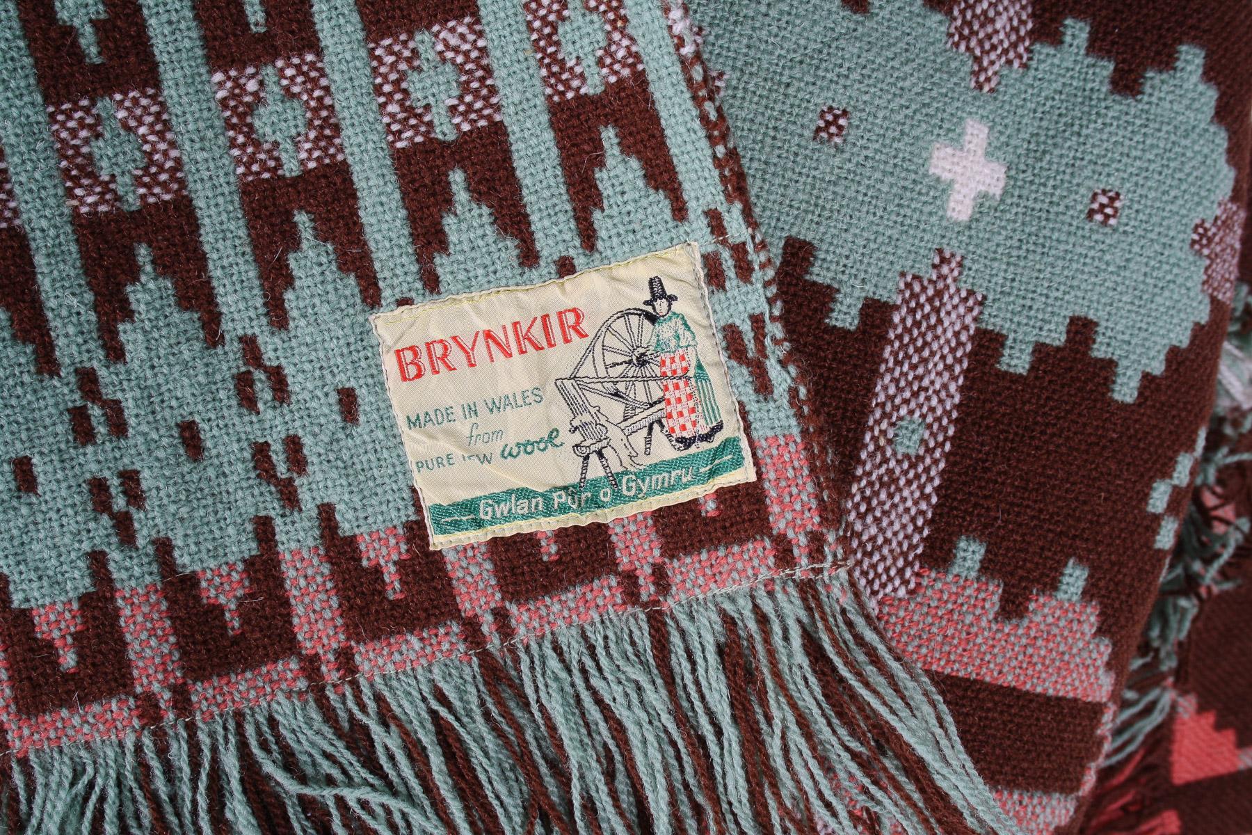 Mid Century Welsh Wool Tapestry Blanket in Autumnal Brown and Green 4