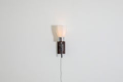 Mid-Century Wenge and Chrome Wall Sconce, Milk Glass Shade