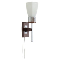 Mid-Century Wenge and Chrome Wall Sconce, Milk Glass Shade