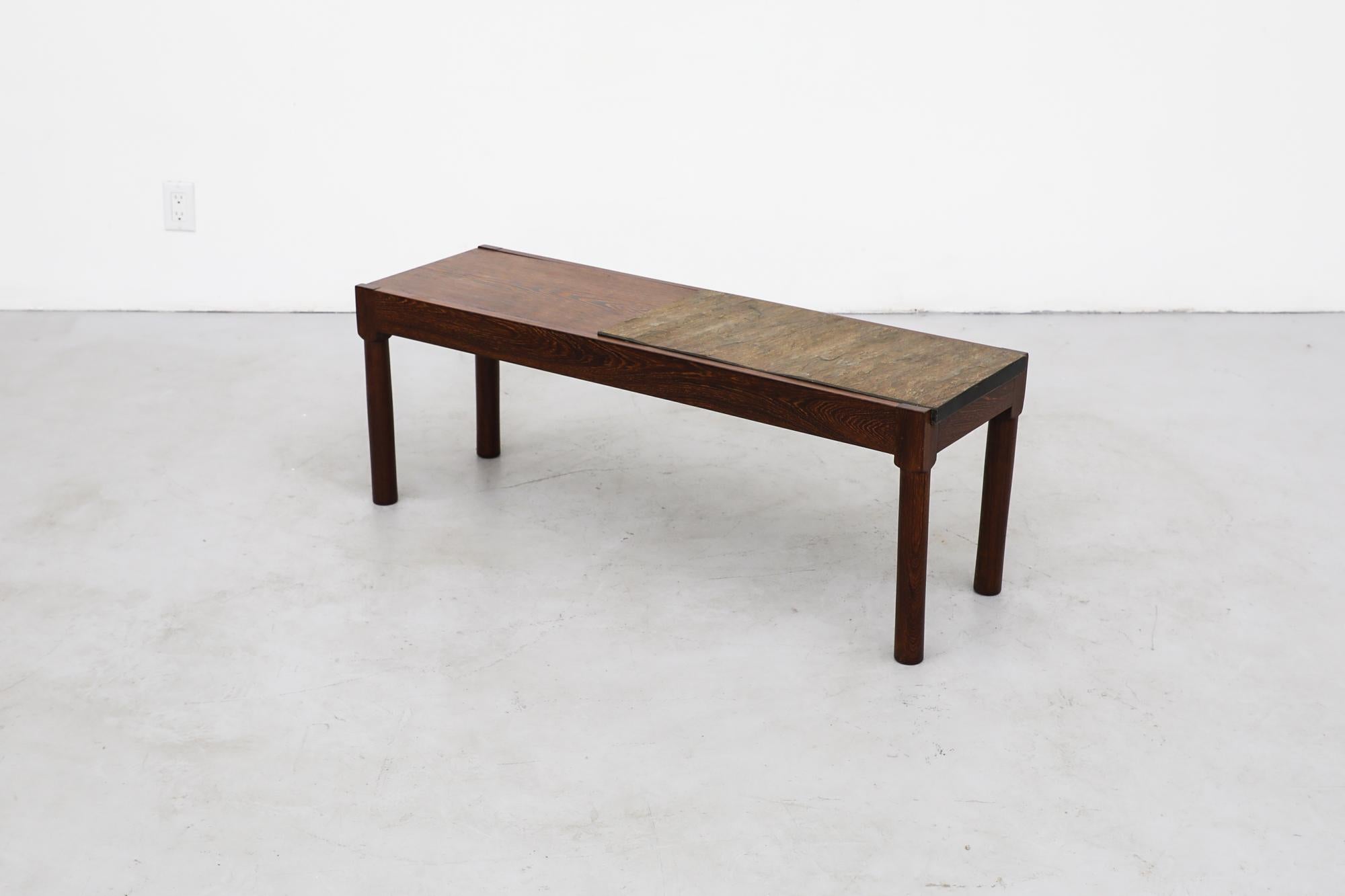 Dutch Mid-Century Wenge and Stone Side or Coffee Table or Bench with Lovely Grain For Sale