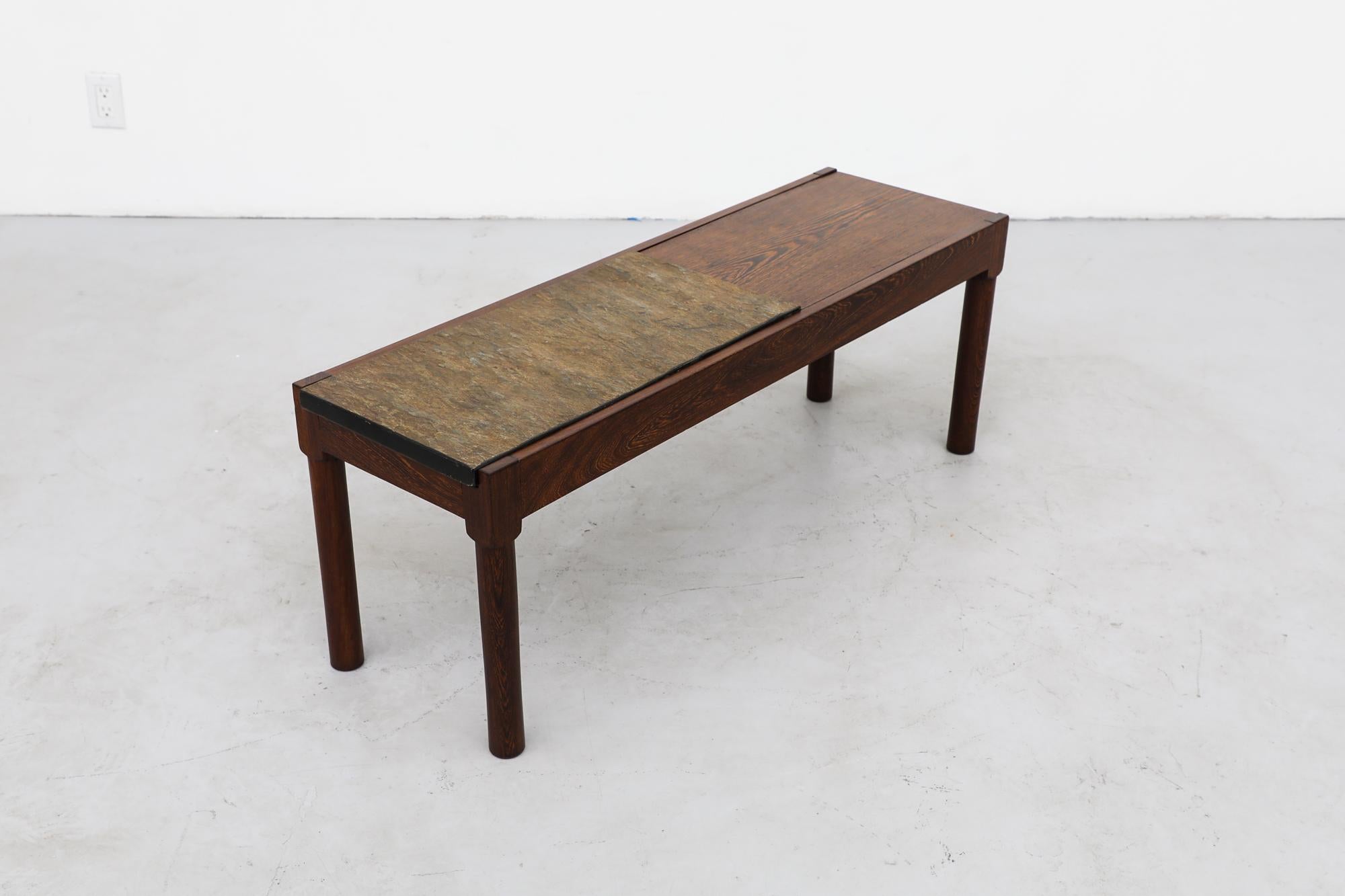 Late 20th Century Mid-Century Wenge and Stone Side or Coffee Table or Bench with Lovely Grain For Sale
