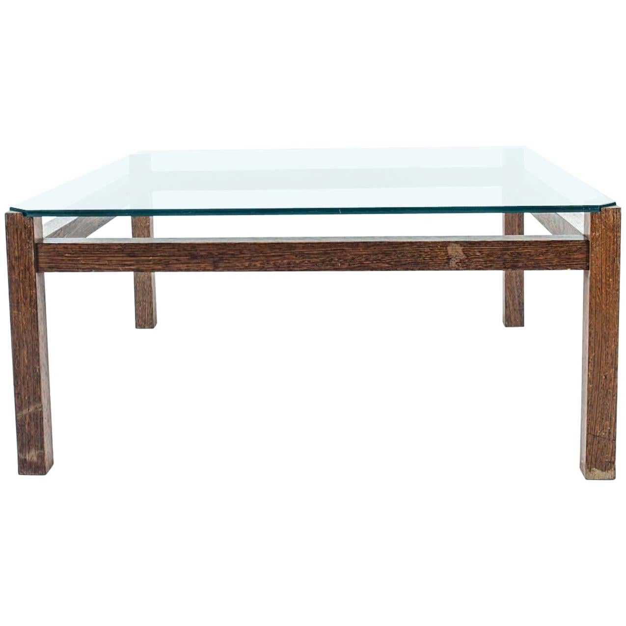 Table basse wengé mi-siècle avec plateau en verre de Kho Liang Ie pour Artifort