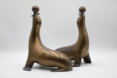 Mid-Century, J.A. Mercie Style, Heavy, Patinated Brass Seal Figurines