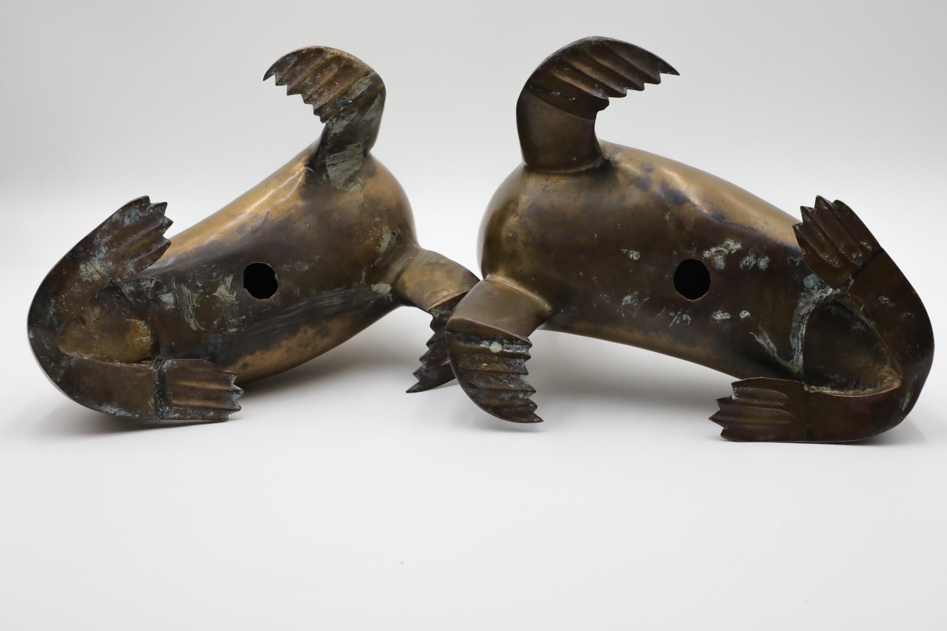 Metà secolo, J.A. Figurine di sigilli in ottone patinato, stile Mercie, pesanti e di grande effetto in vendita 13