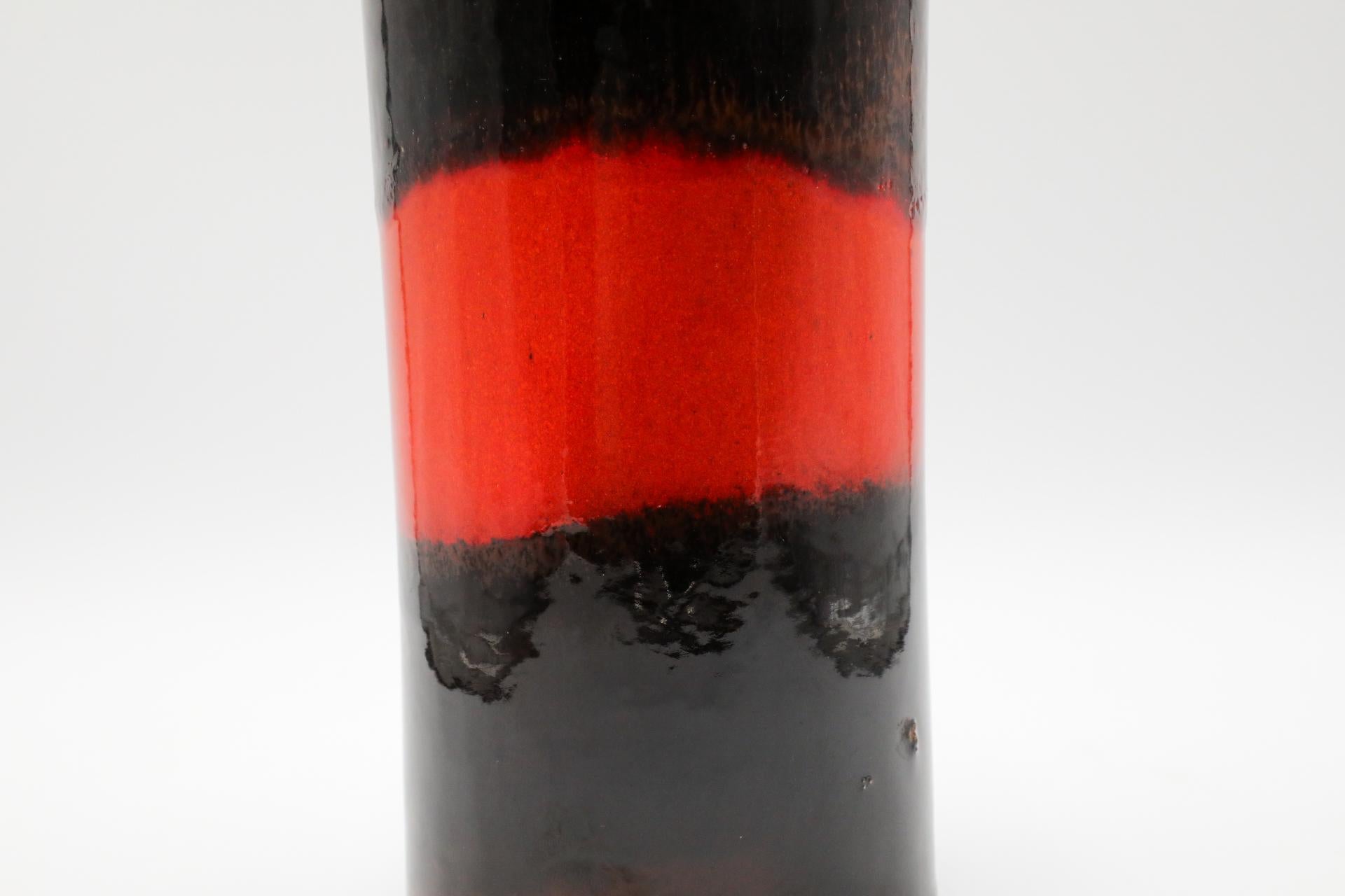 Mid-Century West German Ceramic Vase with Dark Brown Glaze and Orange Stripe For Sale 5