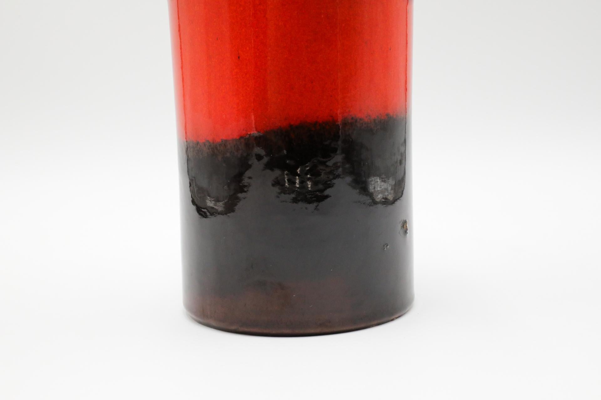 Mid-Century West German Ceramic Vase with Dark Brown Glaze and Orange Stripe For Sale 6