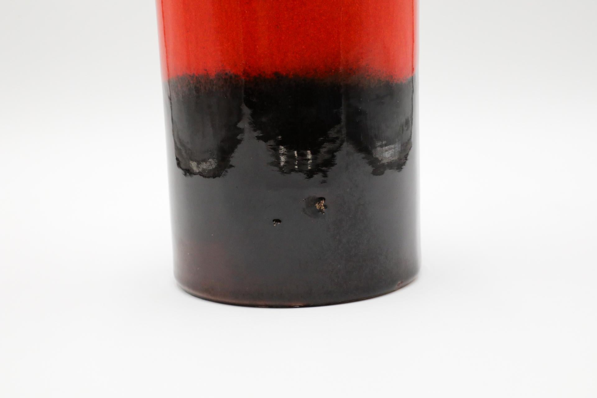 Mid-Century West German Ceramic Vase with Dark Brown Glaze and Orange Stripe For Sale 7