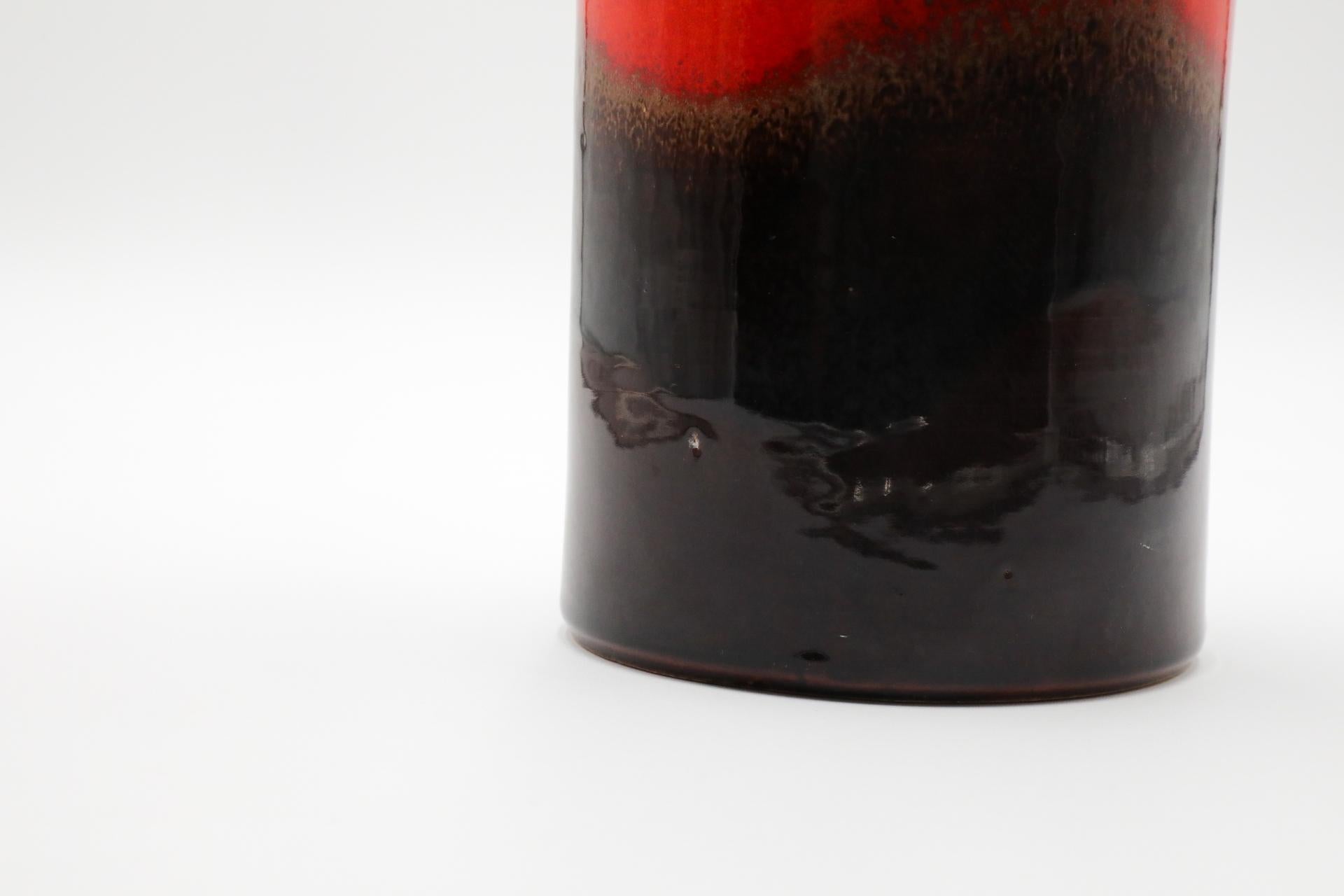 Mid-Century West German Ceramic Vase with Dark Brown Glaze and Orange Stripe For Sale 9