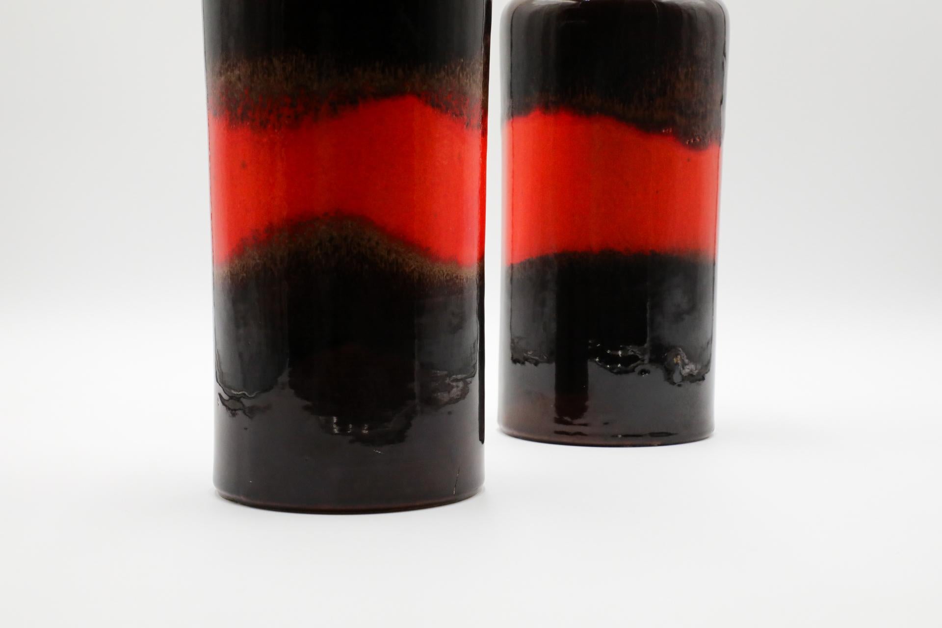 Mid-Century West German Ceramic Vase with Dark Brown Glaze and Orange Stripe For Sale 10