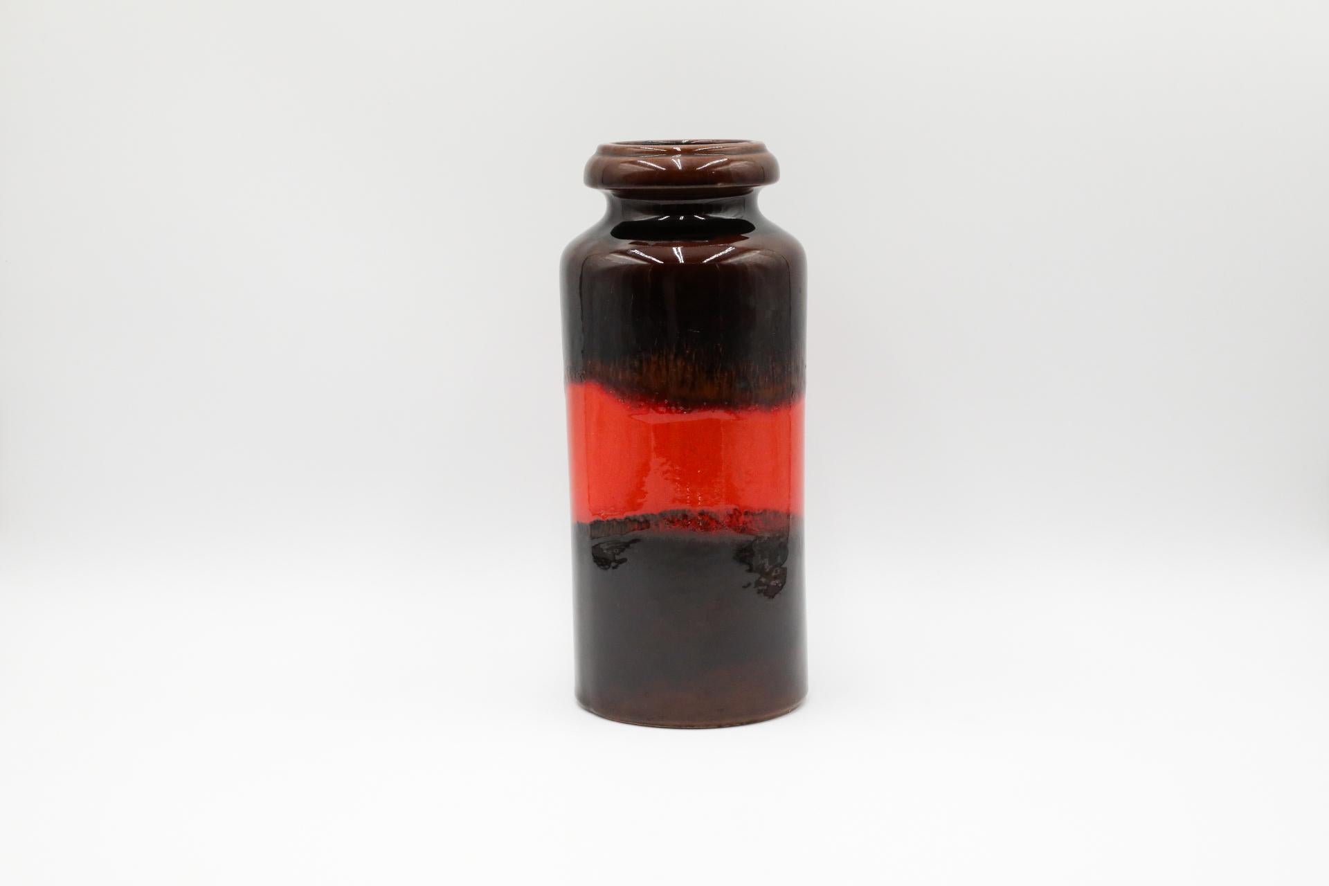Mid-Century Modern Mid-Century West German Ceramic Vase with Dark Brown Glaze and Orange Stripe For Sale