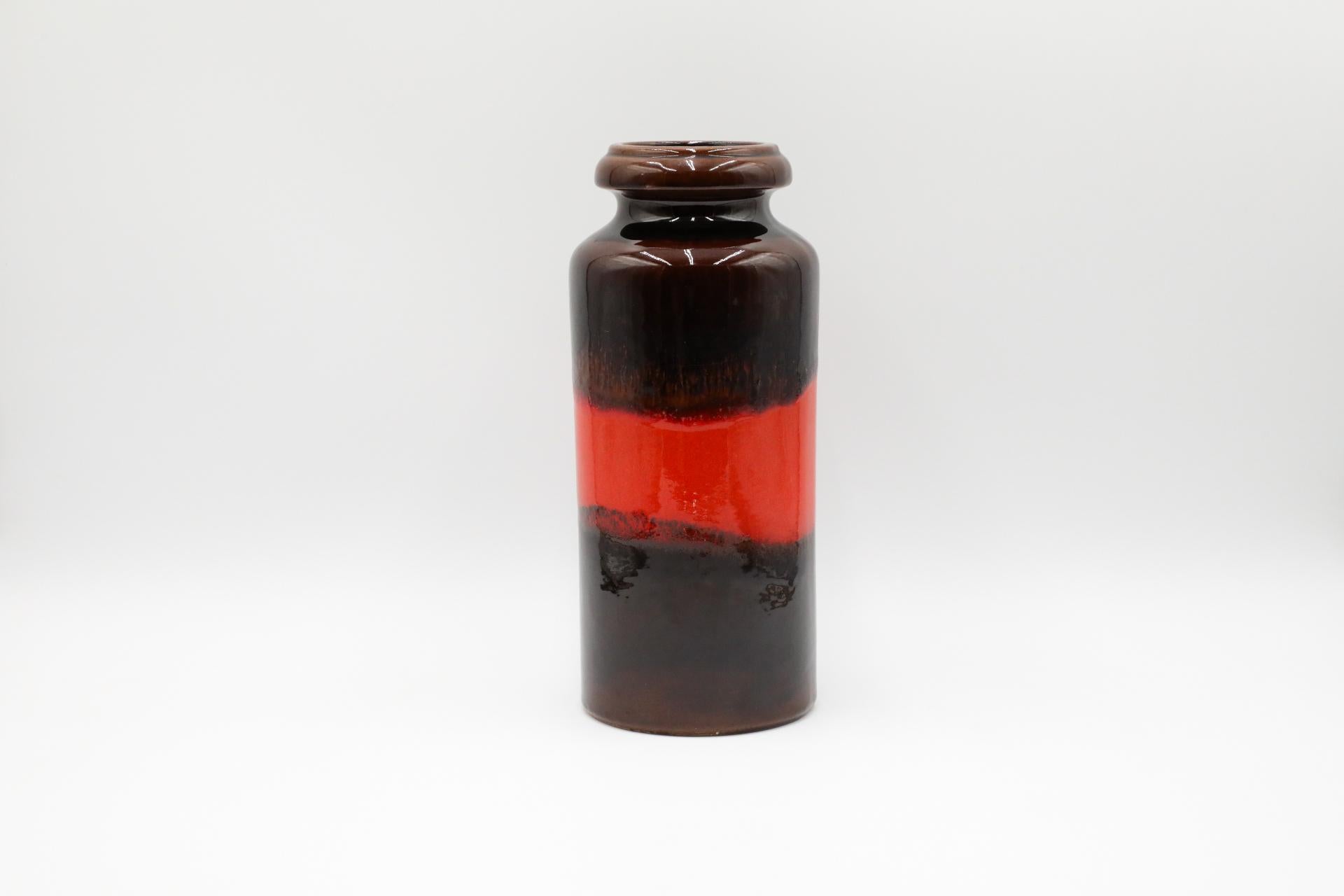 Mid-Century West German Ceramic Vase with Dark Brown Glaze and Orange Stripe In Good Condition For Sale In Los Angeles, CA