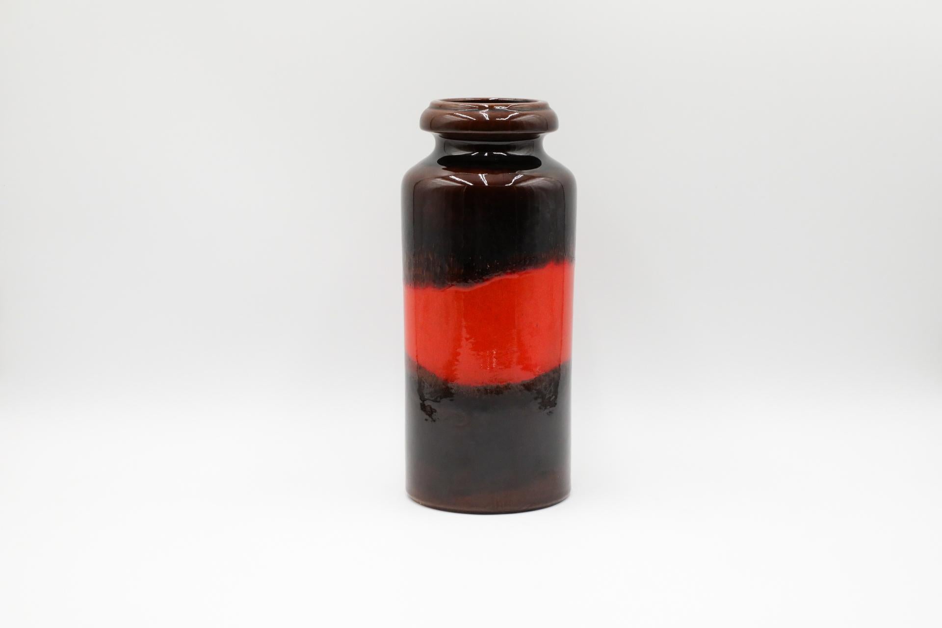 20th Century Mid-Century West German Ceramic Vase with Dark Brown Glaze and Orange Stripe For Sale