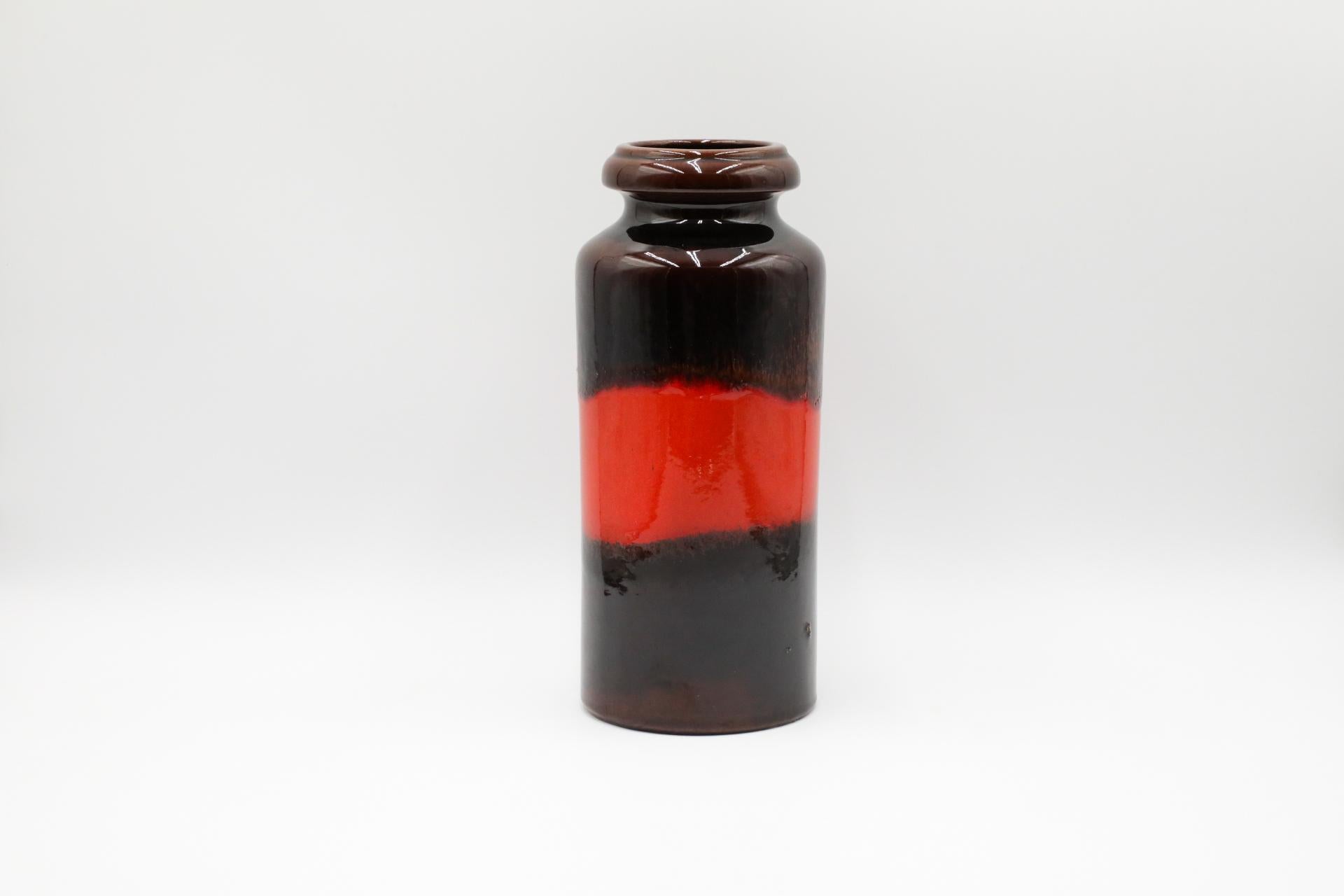 Mid-Century West German Ceramic Vase with Dark Brown Glaze and Orange Stripe For Sale 1