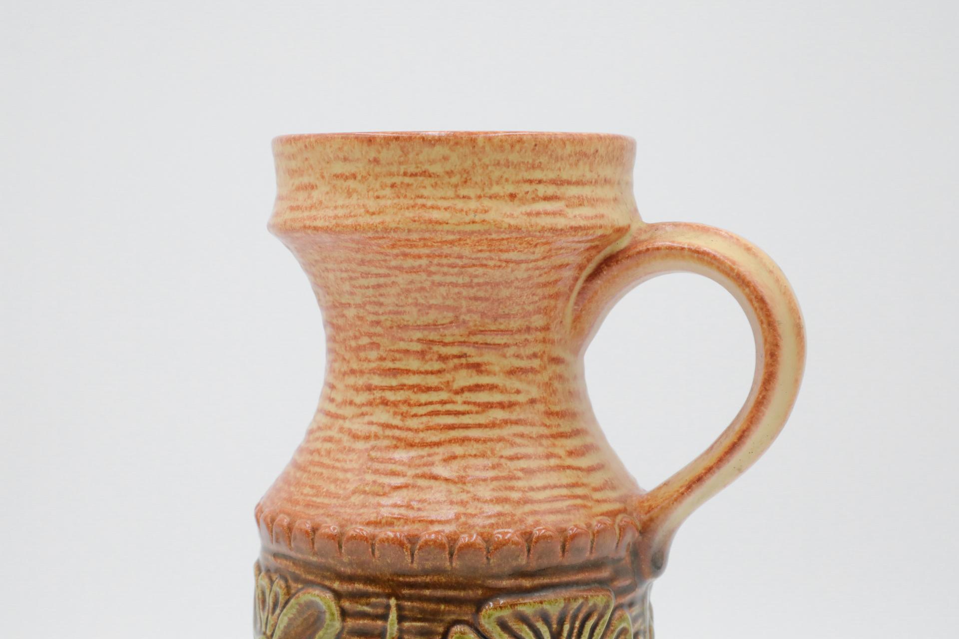 Mid-Century West German Ceramic Vase with Stylized Flowers For Sale 4