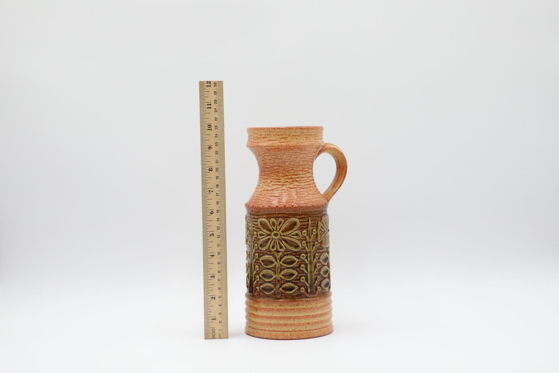 Mid-Century Modern Mid-Century West German Ceramic Vase with Stylized Flowers For Sale
