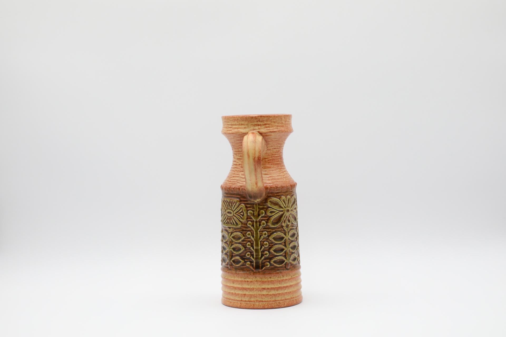 20th Century Mid-Century West German Ceramic Vase with Stylized Flowers For Sale
